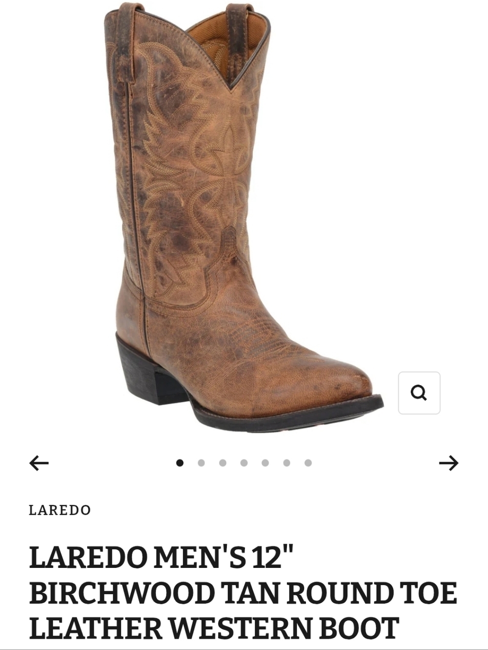 Laredo Men's 12" Birchwood Tan Round Toe Leather Western Boot Size Mens 9 EW